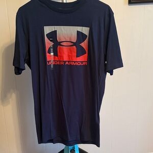 Under Armour Men's Blue and Red Logo T-Shirt
